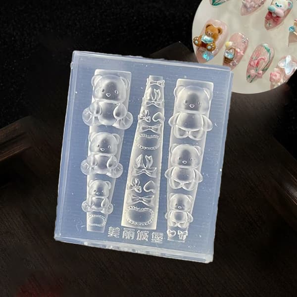 3D Silikon Nagelkonstform Tecknad Björndesign Mallplatta Ca