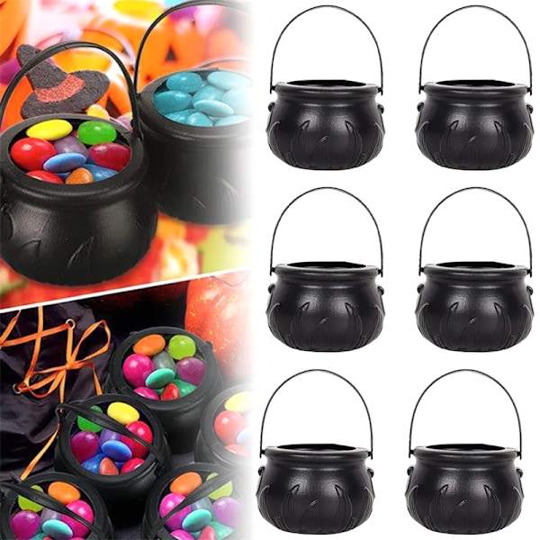 6 st häxgodis hink burk Halloween barn trick or treat fest Black flames