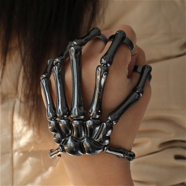 Steam Punk Armband Gothic Hand Skull Skeleton Justerbar Silver