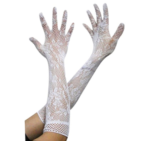 New Fashion Etiquette Handsker Lange Fishnet Handsker Net Glat Fa White