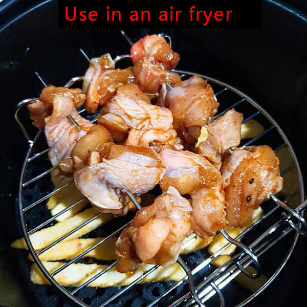 3 spyd Air Fryer Rack sett Stålholder dobbeltlagsgrill