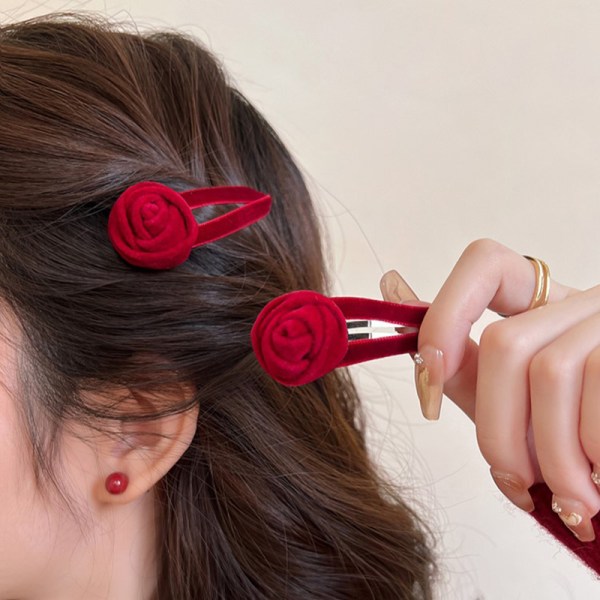 Red Velvet Rose Hårklämmor För Kvinnor Små Blomma Hårnålar Tjej A