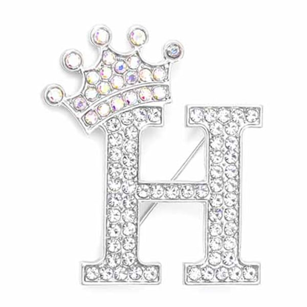 Fashion Crown 26 begyndelsesbogstaver A til Z Crystal Rhinestone Broo Silver-H