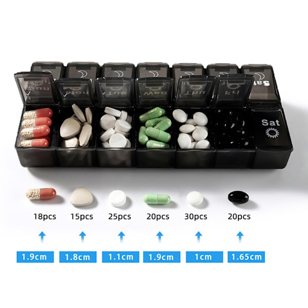 7 päivää viikoittainen case 14 grids lääketablettiannostelija White+Black