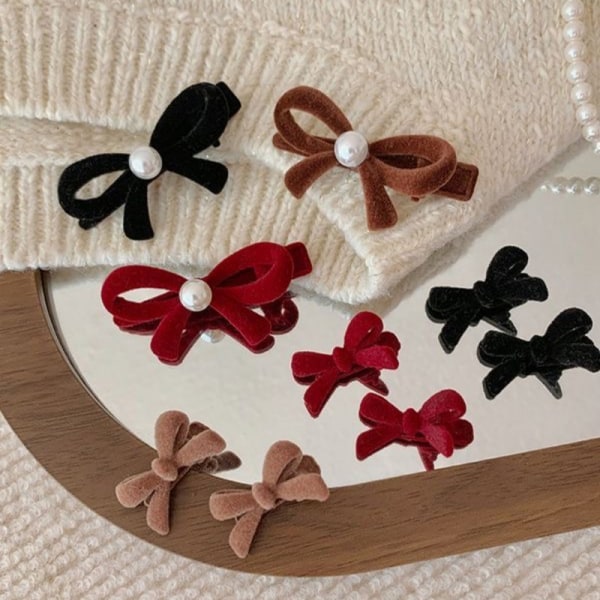 Elegant Velvet Pearl Bowknot Hårklämma Side Clips Christmas Hai A5