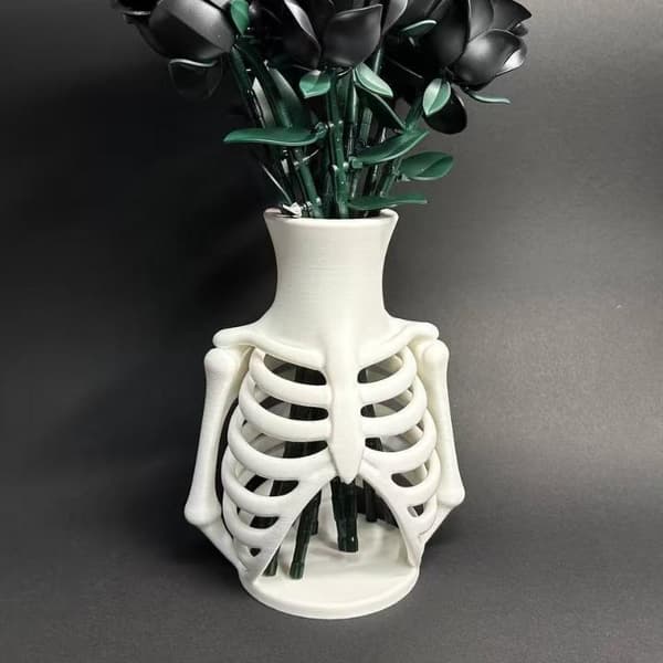 Vit 3D-printad skelettbröstkorgsvas Unik gotisk design för A