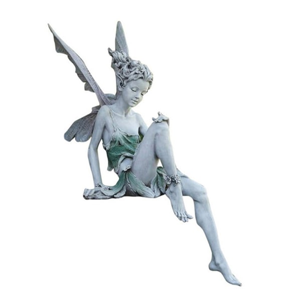 Resin Sittende Fairy Statue Hage Ornament Veranda Skulptur White