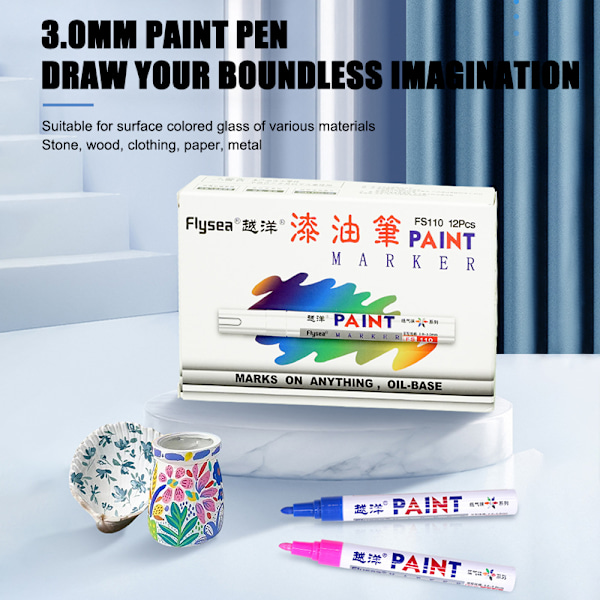 12 Färg Vit Vattentät gummi Permanent Paint Marker Pen Bil A