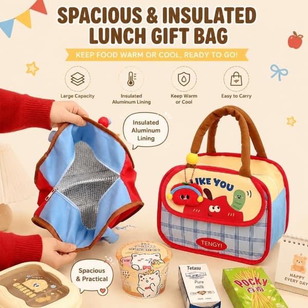 Kawaii Tecknad Isolerad Lunchväska Söt Tryckt Termisk C
