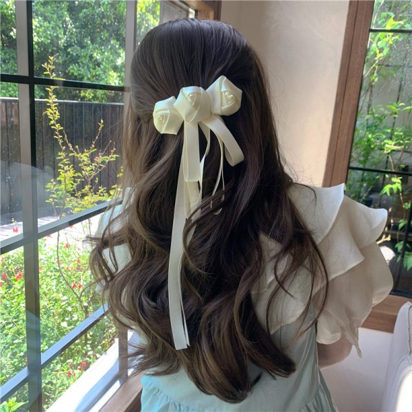 Ny vårstil Retro hvit Camellia Sløyfe Hårklemme for kvinne H