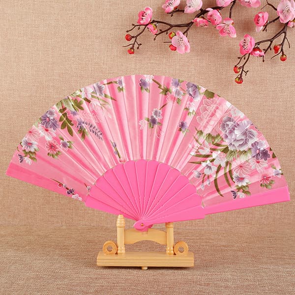 Stil Klut Folding Fan Trykt Flat Glanset Satin Folding Fan Black