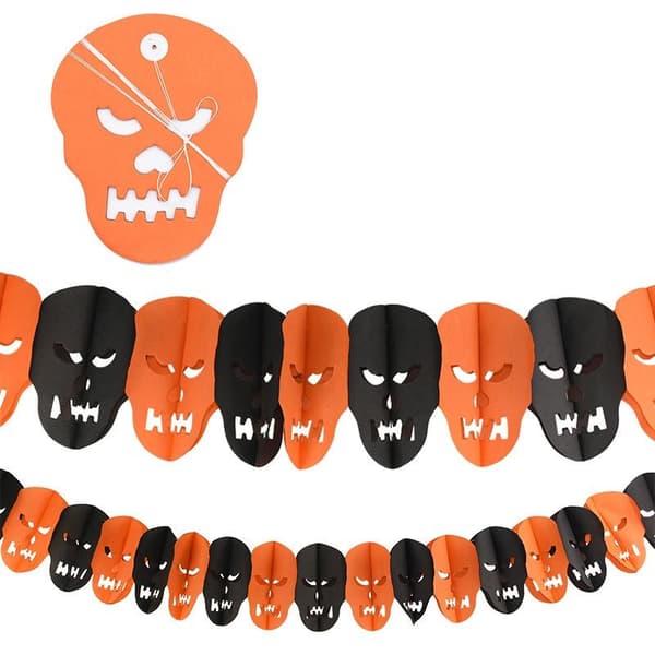 Halloween Papirbanner Edderkopp Gresskar Spøkelse Flaggermus Papirkjede Hal A1