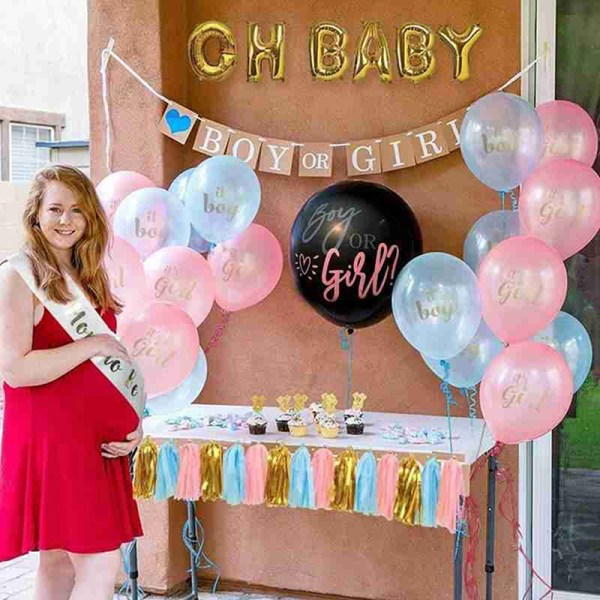 Gender Reveal Baby Shower Confetti Black Latex Ballong Party