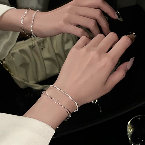 Rustfrit stål Mode Simple Shiny Chain Armbånd Til Kvinder M A1