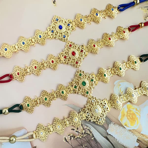 Kaftanbælte til kvinder Brudekjole Rhinestone Kvast Mave Ch Green