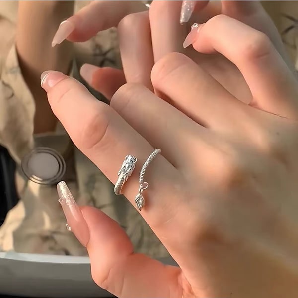 Stil Öppning Justerbar Retro Drakformad Ring Utsökt Zo Silver