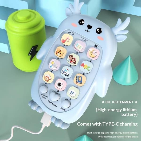 e Hjortformad Babytelefonleksak Multifunktionell Tuggbart Musik för Baby Blue