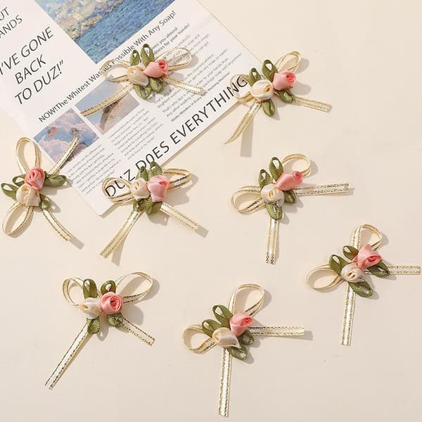 (10st/förpackning) 4,5 cm rosknopp rosett vit rosa 2 rosenrosetter presentförpackning 1