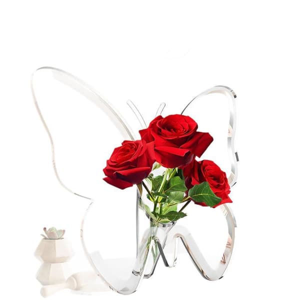 Klar Akryl Fjärilsformad Vas Hög Transparent Finish För