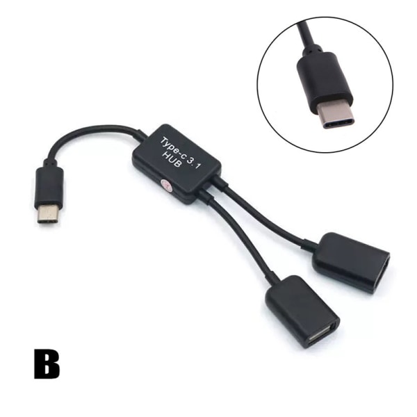 Micro USB/Type C til Dual Port HUB Cable Y Splitter for nettbrett P B