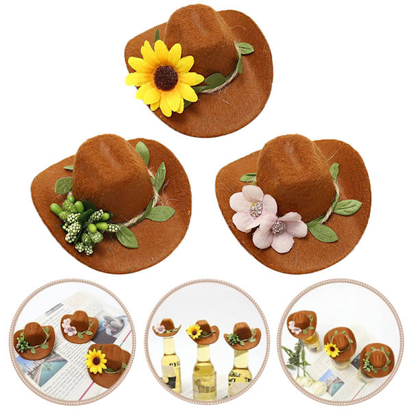 Solros Cowboy Hat Filt Vinflaska Dekorativ Cap Spring Fes C