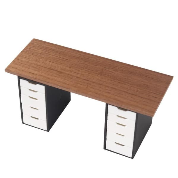 1:12 Dukkehus Miniature Kontorbord og Arkivskab White