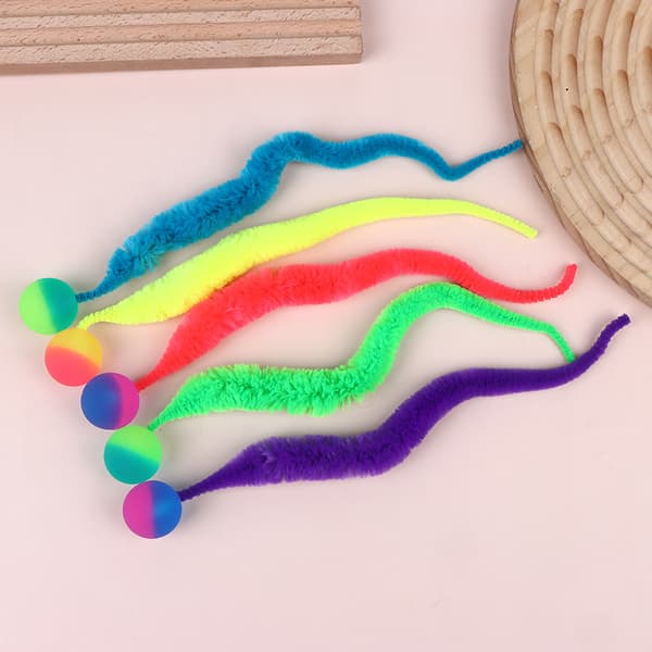 Kat interaktivt legetøj snoet orm med bold fluorescerende fuzzy W B2 5Pcs