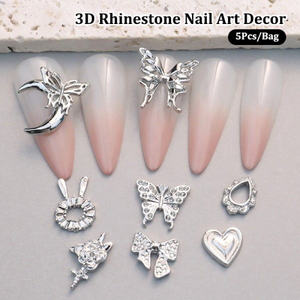 5 Stk Nail Diamond Butterfly Nail Art Decor Rose Love Heart Diam A2
