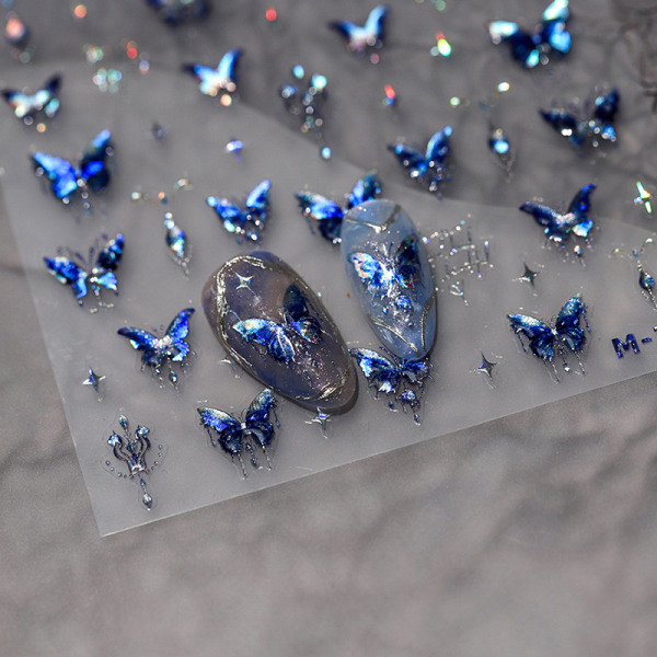 Dream Shiny Blue Butterfly 3D selvklebende neglekunst-klistremerker M