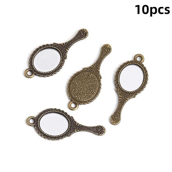 10 stk Vintage Legering Mini Speil Charms Med Antikk Gravert De A6
