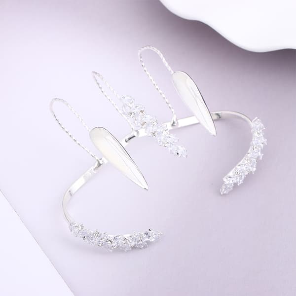 Boho Blad Zircon Palm Manchet Armbånd Kvinder Justerbar Mode Ba Silver