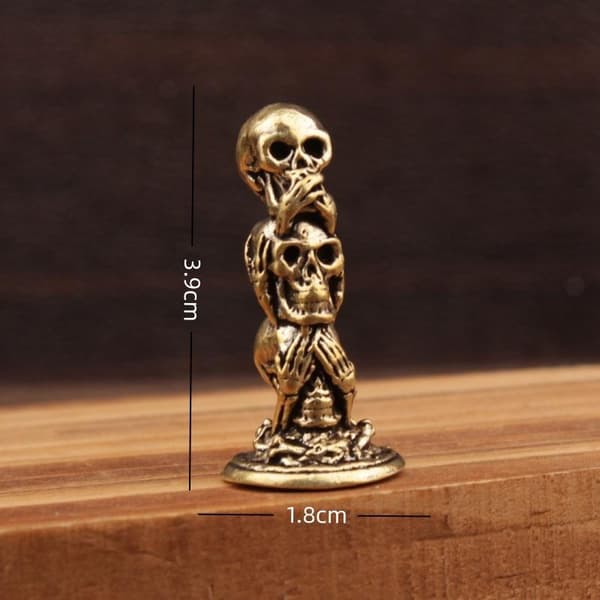 1 STK Messing Tre Lag Hodeskaller Liten Statue Skrivebordsdekorasjon Bronze