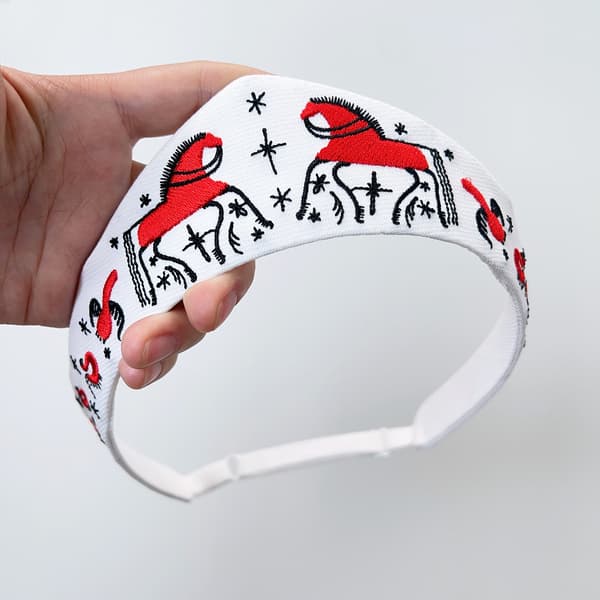 Hårbånd i stoff med hesteformet brodert fugl, britisk retro A4