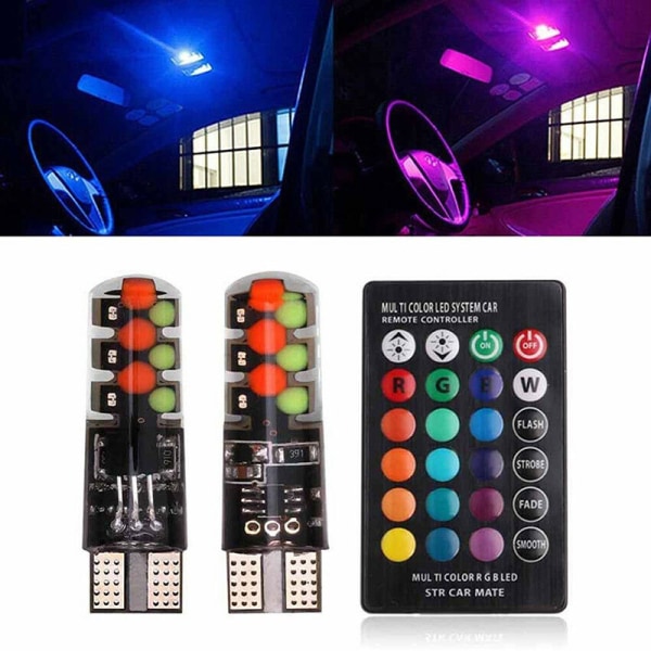 2stk T10 COB RGB LED 6SMD bilkileside flerfargede lyspærer