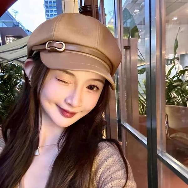 Vintage ensfarvet baret hat efterår og vinter mode maler Beige A4