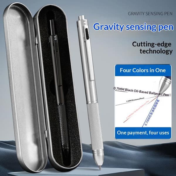 Mode Metall Gravitationssensor Penna 4 I 1 Trycktyp Kulspetspenna Silver