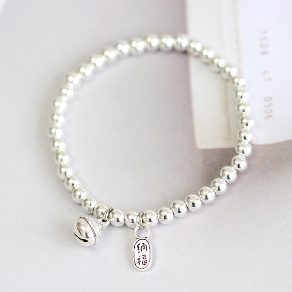 Silver färg mode enkla runda pärlor armband för kvinnor flicka A14