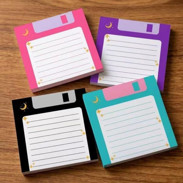 4-pakning retro diskett-klistrelapper, notisblokk med himmelsk måne A1