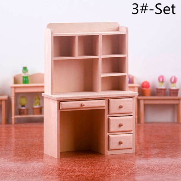1Setti 1:12 Dollhouse Miniatyyri Työpöytä Säilytys Teline Vetopöytä Fu 3#-Set