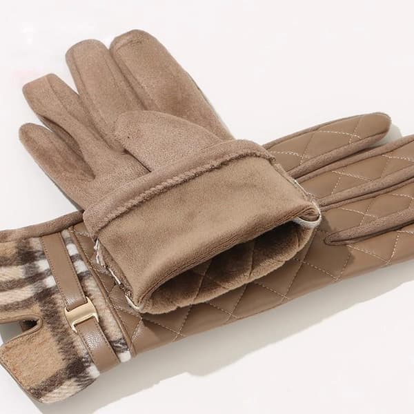 Klassiska Pläd Läderhandskar För Kvinnor Vinter Varma Pekskärmshandskar Khaki