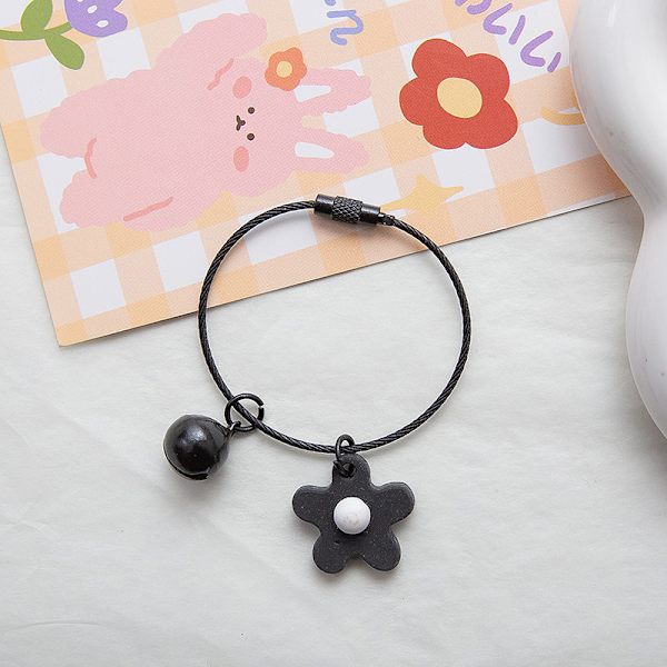 Candy Color Flower Key Chain Wire Rope Pendant With Bell Car Ke Black