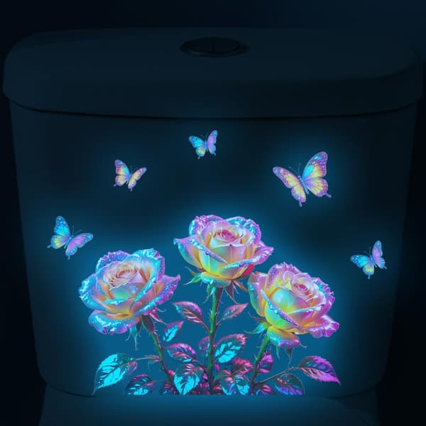 Selvlysende Roseblomst Toalettklistremerke Avtakbart Selvklebende