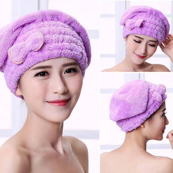Mikrofiber Snabbtorkande Hår Bad Spa Rosett Wrap Handduk Mössa Ca Purple