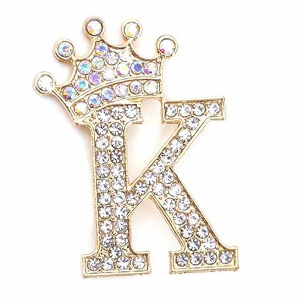 Fashion Crown 26 inledande bokstäver A till Z Crystal Rhinestone Broo Gold-K