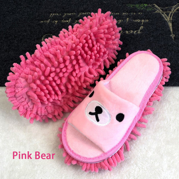 Tegneserie Dog Lazy Mop Hjemmesko Unisex Microfiber Rengøringsgulv Pink Bear