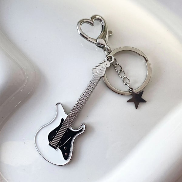 Elektrisk gitarr Stjärnhänge Bas Nyckelring Retro söt och cool White