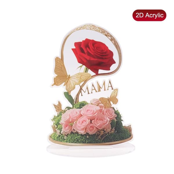 2D Akrylprydnad Röd Ros MAMMA Mönster Rosor Mor Platt Eleg D