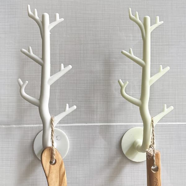 Nordic Branch Hook Vægdekor Nøgleholder Organizer Opbevaring Sti Beige