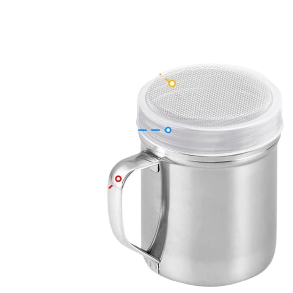 Shaker for melis i rustfritt stål med håndtak A