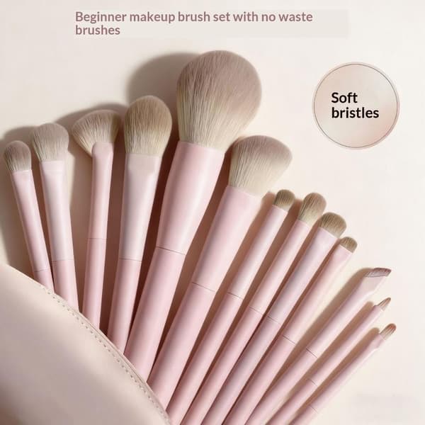 Makeupbørstesæt med bløde, behagelige børster, lyserød makeupbørste D